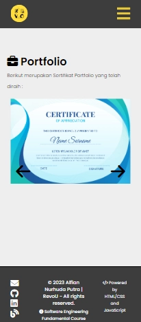 Mobile view for Portfolio Menu